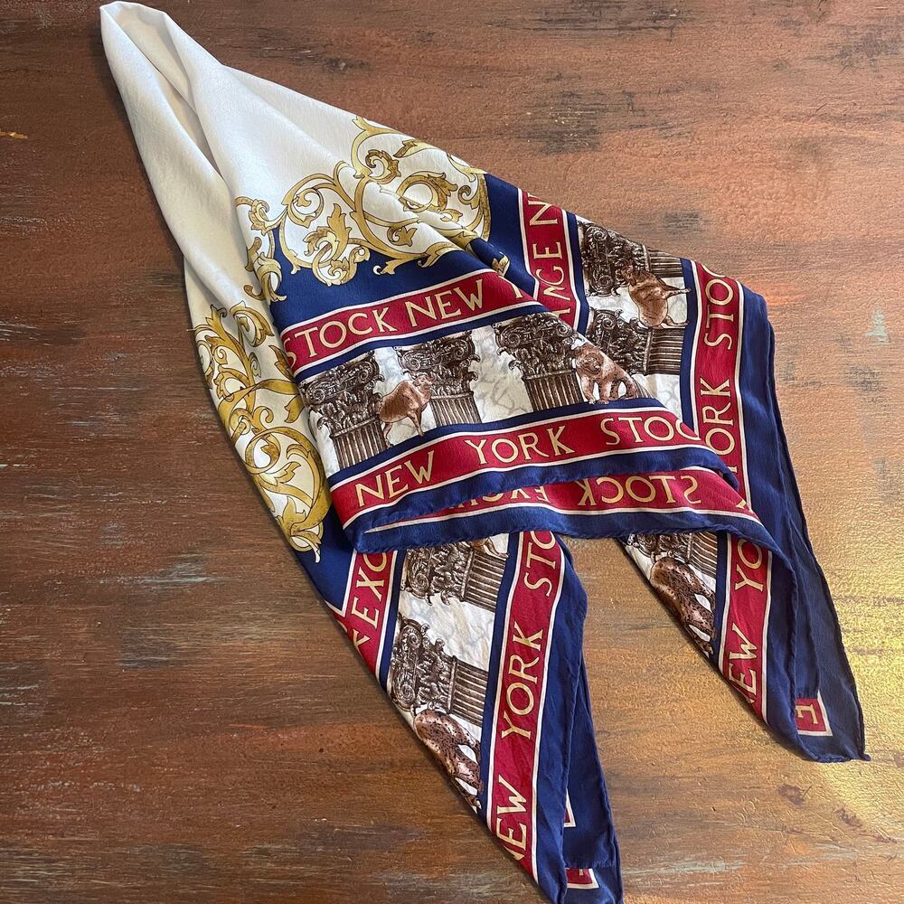 New York Stock Vintage Square Silk Scarf Hand Rolled Hem 33x33"